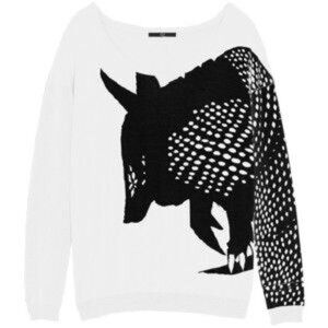 TIBI Rare Armadillo Intarsia White Relaxed Casual Pullover Sweater Top